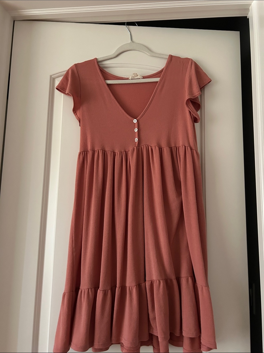 See You Monday Rose Mauve Tiered Short Sleeve Dress